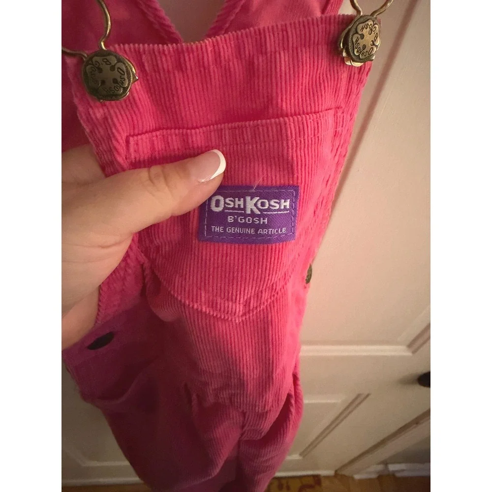 OshKosh B'gosh Vintage Girls 5T Hot Pink Retro Corduroy Overalls Made in USA